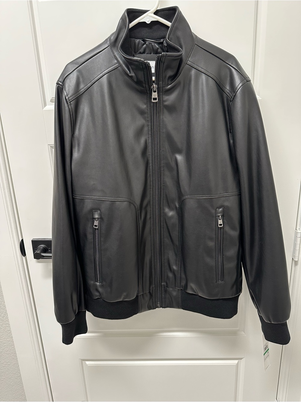 Calvin Klein Men’s Faux Leather Moto Jacket, Black , Large,NWT MSRP $225